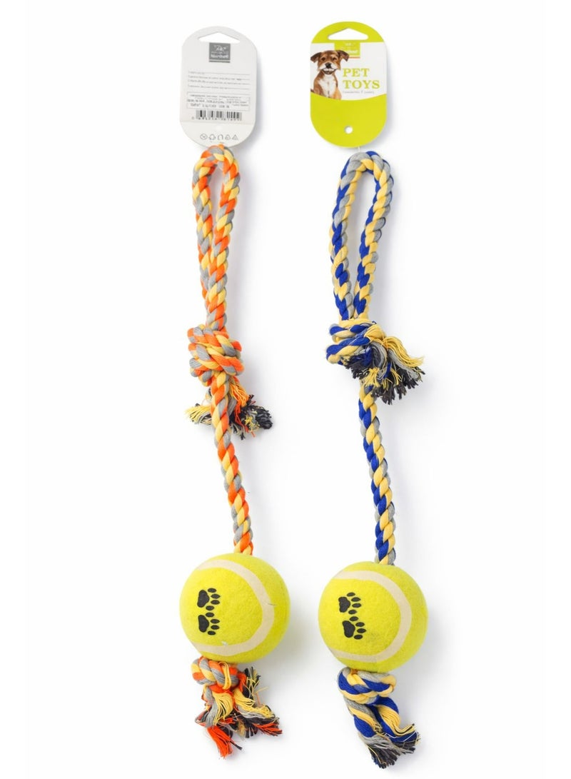 حبل لعبة للحيوانات الأليفة من نونبيل مع كرة تنس، لعبة كلب من حبل قطني مضفر للعب التفاعلي وتنظيف الأسنان